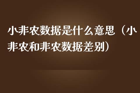 小非农数据是什么意思（小非农和非农数据差别）