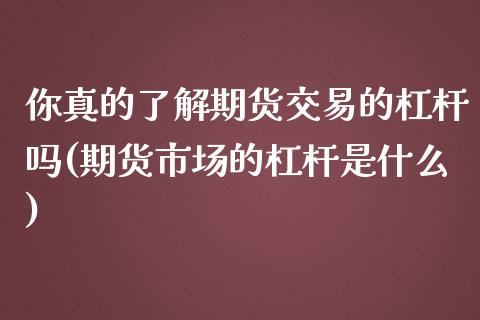 你真的了解期货交易的杠杆吗(期货市场的杠杆是什么)_https://www.boyangwujin.com_期货直播间_第1张