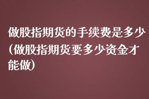 做股指期货的手续费是多少(做股指期货要多少资金才能做)