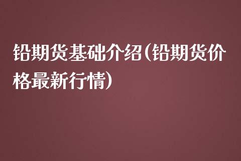 铅期货基础介绍(铅期货价格最新行情)_https://www.boyangwujin.com_期货科普_第1张