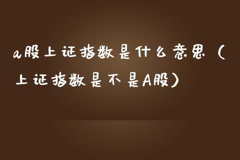 a股上证指数是什么意思（上证指数是不是A股）