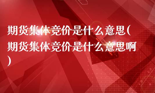 期货集体竞价是什么意思(期货集体竞价是什么意思啊)