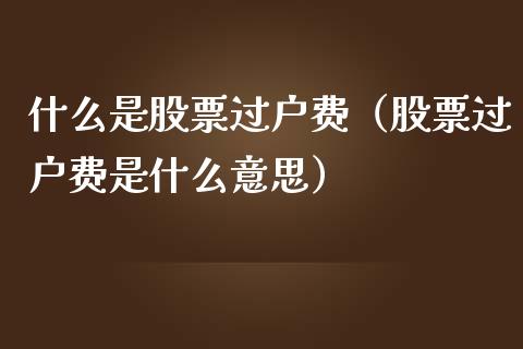 什么是股票过户费（股票过户费是什么意思）_https://www.boyangwujin.com_纳指期货_第1张