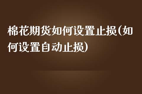 棉花期货如何设置止损(如何设置自动止损)