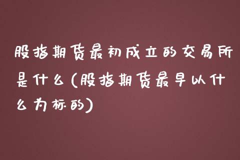 股指期货最初成立的交易所是什么(股指期货最早以什么为标的)_https://www.boyangwujin.com_期货科普_第1张