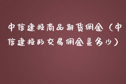 中信建投商品期货佣金（中信建投的交易佣金是多少）