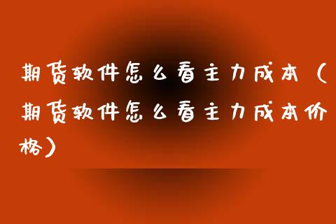 期货软件怎么看主力成本（期货软件怎么看主力成本价格）