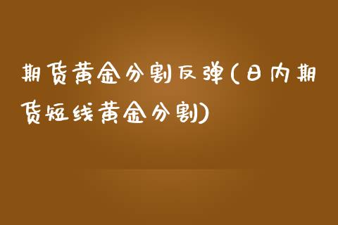 期货黄金分割反弹(日内期货短线黄金分割)