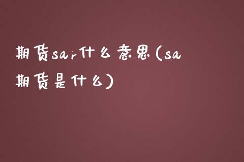 期货sar什么意思(sa期货是什么)