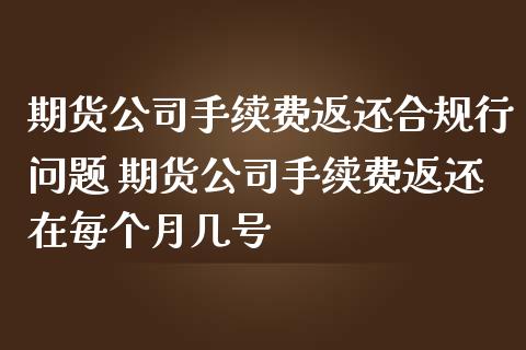 期货公司手续费返还合规行问题 期货公司手续费返还在每个月几号