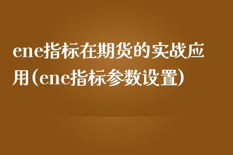 ene指标在期货的实战应用(ene指标参数设置)