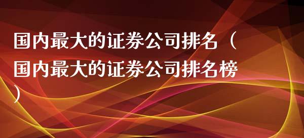 国内最大的证券公司排名（国内最大的证券公司排名榜）