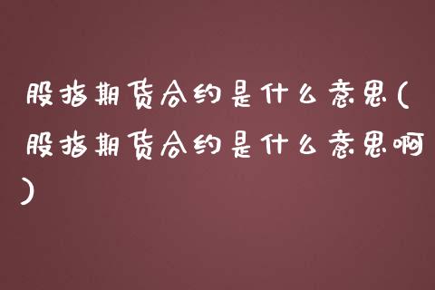 股指期货合约是什么意思(股指期货合约是什么意思啊)