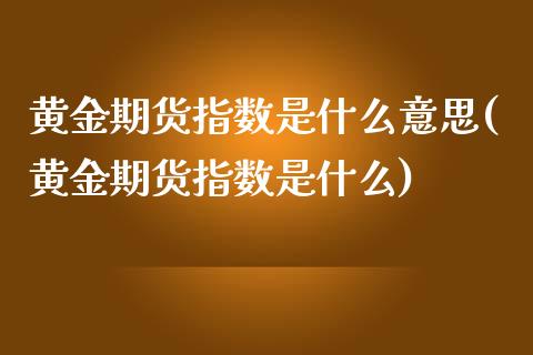 黄金期货指数是什么意思(黄金期货指数是什么)_https://www.boyangwujin.com_白银期货_第1张