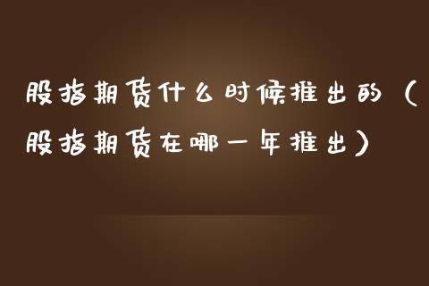 股指期货什么时候推出的（股指期货在哪一年推出）_https://www.boyangwujin.com_期货直播间_第1张