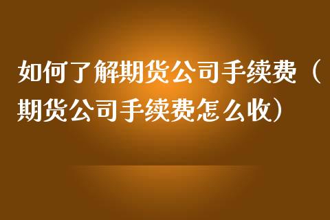 如何了解期货公司手续费（期货公司手续费怎么收）