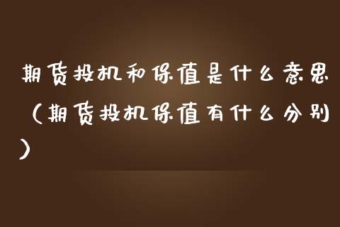 期货投机和保值是什么意思（期货投机保值有什么分别）_https://www.boyangwujin.com_黄金期货_第1张