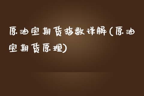 原油宝期货指数详解(原油宝期货原理)