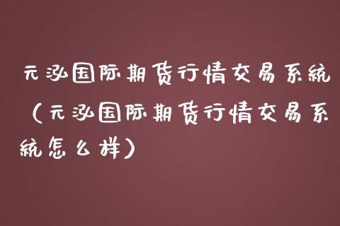 元泓国际期货行情交易系统（元泓国际期货行情交易系统怎么样）