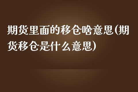 期货里面的移仓啥意思(期货移仓是什么意思)