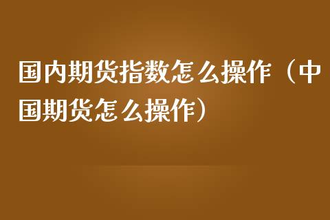 国内期货指数怎么操作（中国期货怎么操作）