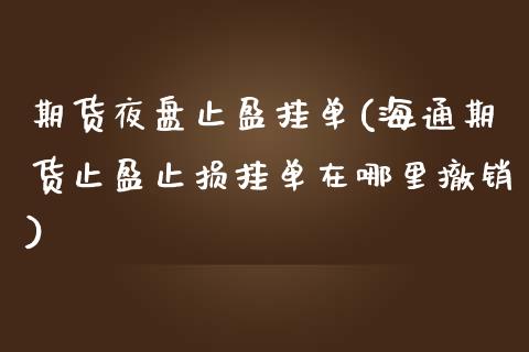 期货夜盘止盈挂单(海通期货止盈止损挂单在哪里撤销)