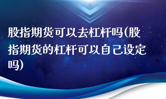 股指期货可以去杠杆吗(股指期货的杠杆可以自己设定吗)