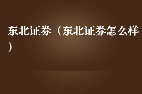 东北证券（东北证券怎么样）_https://www.boyangwujin.com_期货直播间_第1张