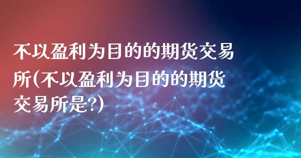 不以盈利为目的的期货交易所(不以盈利为目的的期货交易所是?)