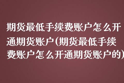 期货最低手续费账户怎么开通期货账户(期货最低手续费账户怎么开通期货账户的)