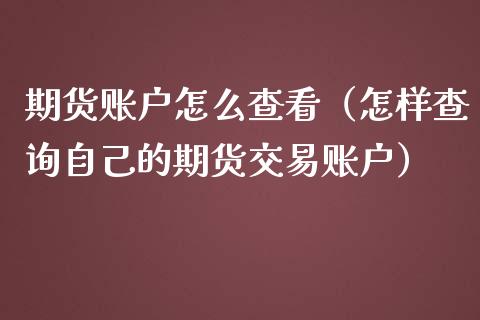 期货账户怎么查看（怎样查询自己的期货交易账户）