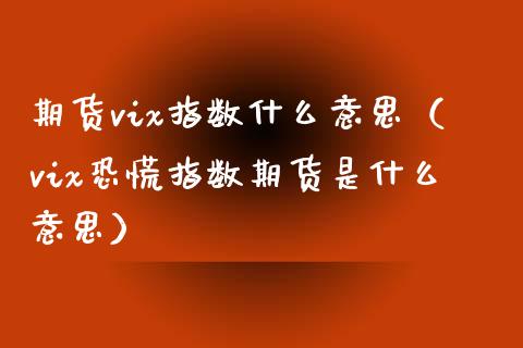 期货vix指数什么意思（vix恐慌指数期货是什么意思）_https://www.boyangwujin.com_黄金期货_第1张