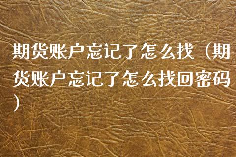 期货账户忘记了怎么找（期货账户忘记了怎么找回密码）_https://www.boyangwujin.com_道指期货_第1张