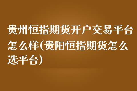 贵州恒指期货开户交易平台怎么样(贵阳恒指期货怎么选平台)