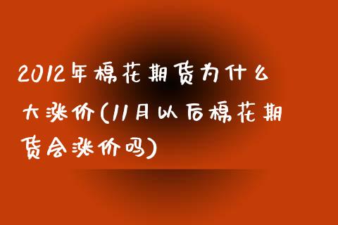 2012年棉花期货为什么大涨价(11月以后棉花期货会涨价吗)