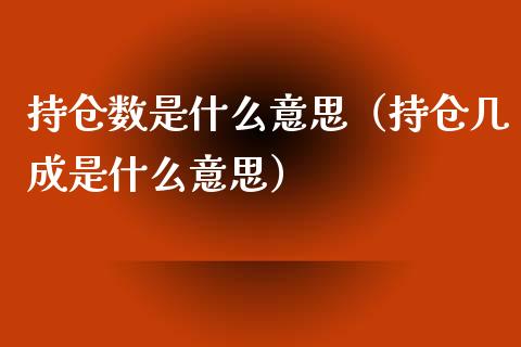 持仓数是什么意思（持仓几成是什么意思）_https://www.boyangwujin.com_黄金期货_第1张