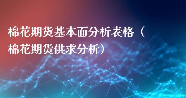 棉花期货基本面分析表格（棉花期货供求分析）_https://www.boyangwujin.com_期货直播间_第1张