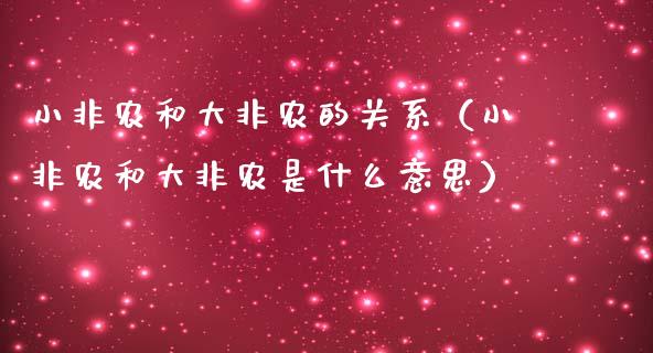 小非农和大非农的关系（小非农和大非农是什么意思）