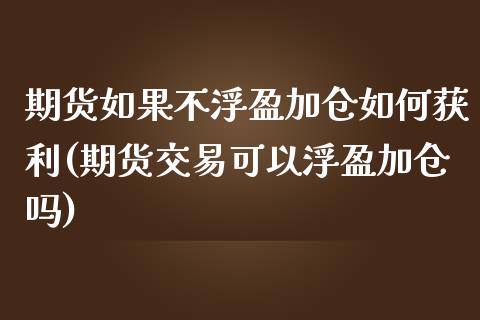 期货如果不浮盈加仓如何获利(期货交易可以浮盈加仓吗)