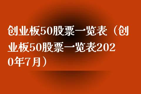 创业板50股票一览表（创业板50股票一览表2020年7月）