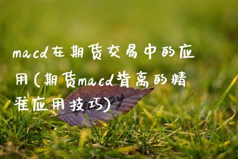 macd在期货交易中的应用(期货macd背离的精准应用技巧)