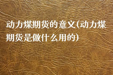 动力煤期货的意义(动力煤期货是做什么用的)_https://www.boyangwujin.com_黄金直播间_第1张