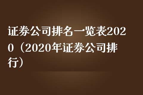 证券公司排名一览表2020（2020年证券公司排行）_https://www.boyangwujin.com_道指期货_第1张