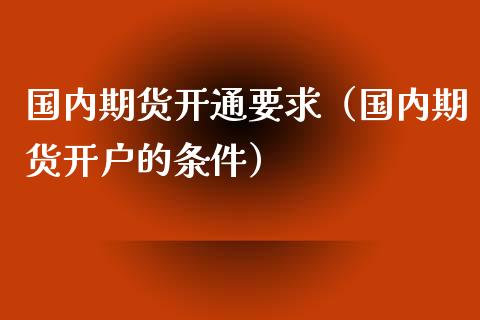 国内期货开通要求（国内期货开户的条件）