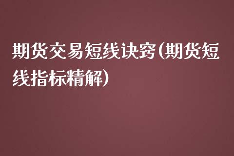 期货交易短线诀窍(期货短线指标精解)