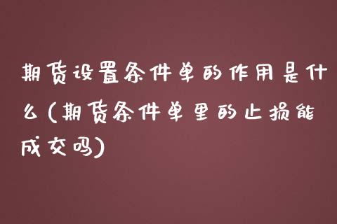 期货设置条件单的作用是什么(期货条件单里的止损能成交吗)_https://www.boyangwujin.com_原油直播间_第1张