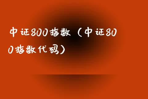 中证800指数（中证800指数代码）