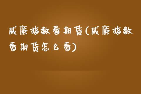 威廉指数看期货(威廉指数看期货怎么看)