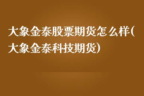 大象金泰股票期货怎么样(大象金泰科技期货)