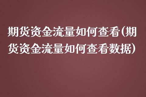 期货资金流量如何查看(期货资金流量如何查看数据)